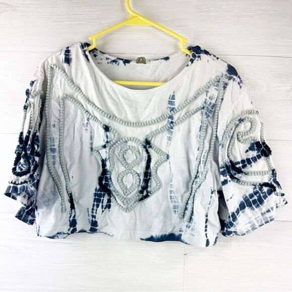 Farm Rio Embroidered Tie Dye Relaxed Cropped Top